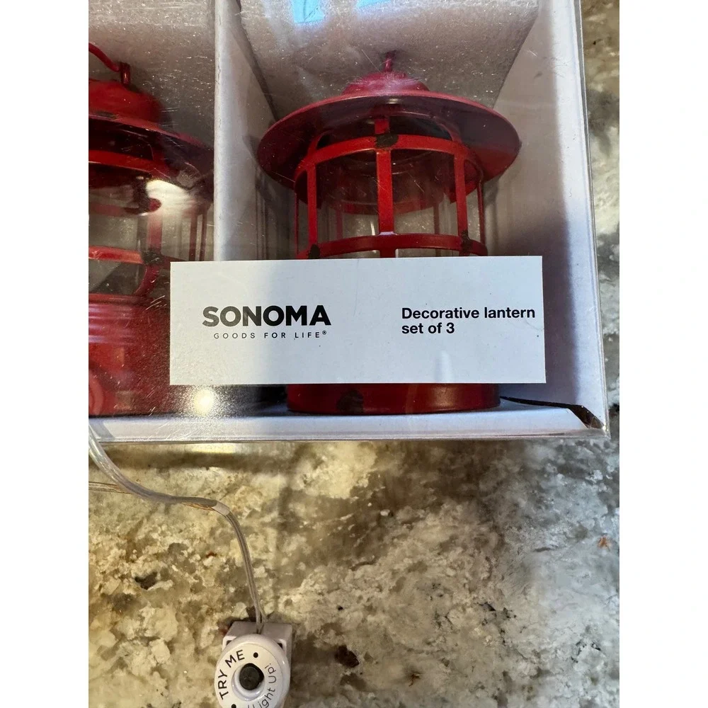 Sonoma Goods For Life LED Mini Cabin Lanterns Set of 3 Red Distressed 41SNDND46